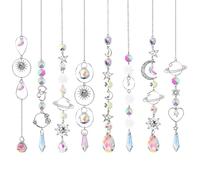 Crystal Wind Chimes 8pcs Crystal Wind Chime Moon Sun Catcher Diamond Prisms Pendant Dream Catcher Rainbow Hanging Drop Home Garden Decor Windchime