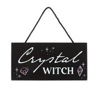 Crystal Witch Hanging Sign - Mystical Home Decor with Crystals and Moon, Handcrafted Wooden Plaque for Witches, Spiritual Gift, 10 Inches