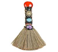 Crystal Witch Ornament - Altar Broom with Amethyst Point Craft, Heart Shaped Gem for Feng Shui, Energy Decoration