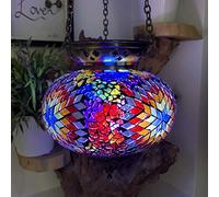 CRYSTAL WORLD Moroccan Turkish Mosaic Hanging Lamp Hanging Candle Holder Lamp Table Or Desk Lamp Lamps Bronze Effect Handmade Unique Crushed Glass Tiffany Style Turkish Moroccan Lamp Multi Coloured