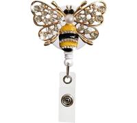 Crystal Yellow Bee Bling Bling Retractable Badge Reel Holder ID Badge Holder with Belt Clip Badge Holders for Nurse, 25.6 Inches Retractable Cord