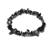 CrystalAge Snowflake Obsidian Gemstone Chip Bracelet