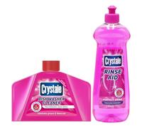 Crystale Dishwasher Cleaner & Rinse Aid Bundle - Pink Grapefruit & Pomegranate | 250ml Dishwasher cleaner and 500ml Rinse Aid | Removes Grease, Limescale & Odours | Streak-Free Shine & Spotless Drying