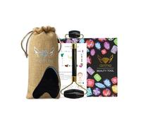 Crystali Gua Sha Set - Anti-Ageing Face Massage Roller and Scraper - Healthy, Beautiful, Young Skin - Black Obsidian from Madagascar