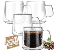 CRYSTALIA Double Walled Latte Cups, 350ml Set of 4, Glass Coffee Mugs, Large Insulated Coffee, Cappuccino Cups with Handle, Tea & Coffee Glasses, Double Glass Mugs, Borosilicate Drinking Glasses