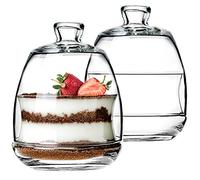 CRYSTALIA Glass Dessert Bowl With Lids Set of 2, 255ml 100%Lead Free Bonbon Jar Candy Bowls Glass Dome with Lid for Trifle, Pudding Lemon Keeper Onion Saver Lemon Saver Fresh Food storage