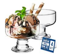 Crystalia Luxury Glass Ice Cream Bowls Set of 4, 265ml, 100% Lead Free Glass Dessert Bowls, Trifle Bowl Glass Sundae Dishes, Footed Glass Bowls, Parfait Glasses, Glass Dessert Dishes