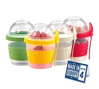 Crystalia Reusable Yogurt Cups with Lids Set of 4 500ml BPA FREE Breakfast On The Go Travel Container, Dishwasher Safe Fruit Container with Screw Lid, Yoghurt Pots Overnight Oats Jar, Parfait Cups