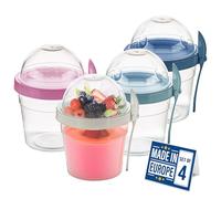 Crystalia Reusable Yogurt Pot Set of 4, 500ml each, 100% BPA Free Cereal Travel Container, Breakfast Pots to Go, Dishwasher Safe, Porridge Container Screw Lids, Granola Overnight Oats Pot, Multicolor