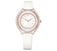 Crystalline aura watch, Swiss Made, Leather strap, White, Rose gold-tone finish