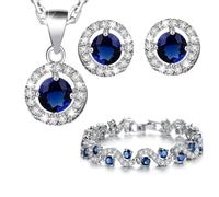 Crystalline Azuria Jewellery Sets for Women Wedding Jewellery Sets Bridal Set with Necklace and Earring for Bride Cubic Zirconia Bridesmaid Jewellery Blue Simulated Sapphire Jewellery