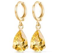 Crystalline Azuria Women 18ct Gold Plated Teardrops Yellow Simulated Citrine Zirconia Crystals Dangle Earrings