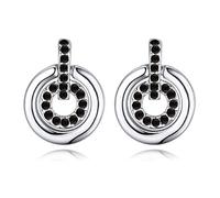 Crystalline Azuria Women 18ct White Gold Plated Black Crystals Round Circle Stud Earrings
