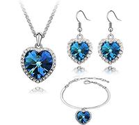 Crystalline Azuria Women 18ct White Gold Plated Blue Crystals Heart of the Ocean Set Pendant Necklace Dangle Earrings Bracelet