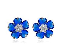 Crystalline Azuria Women 18ct White Gold Plated Blue Simulated Sapphire Zirconia Crystals Flowers Stud Earrings