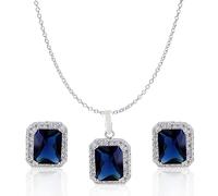 Crystalline Azuria Women 18ct White Gold Plated Blue Simulated Sapphire Zirconia Crystals Set Pendant Necklace 17.7 inches Stud Earrings