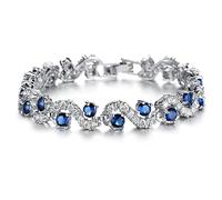 Crystalline Azuria Women 18ct White Gold Plated Blue Simulated Sapphire Zirconia Crystals Tennis Bracelet 7.09 inches