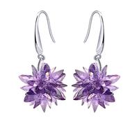 Crystalline Azuria Women 18ct White Gold Plated Purple Cubic Zirconia Ice Crystal Flowers Dangle Hook Earrings