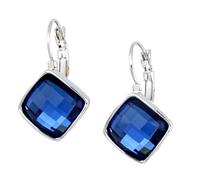 Crystalline Azuria Women 18ct White Gold Plated Rhombus Square Blue Simulated Sapphire Crystals Lever back Dangle Earrings