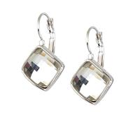 Crystalline Azuria Women 18ct White Gold Plated Rhombus Square White Crystals Lever back Dangle Earrings