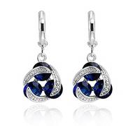Crystalline Azuria Women 18ct White Gold Plated Round Blue Simulated Sapphire Zirconia Crystals Dangle Earrings