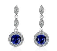 Crystalline Azuria Women 18ct White Gold Plated Round Blue Simulated Sapphire Zirconia Crystals Dangle Earrings