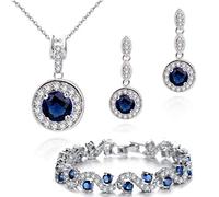 Crystalline Azuria Women 18ct White Gold Plated Round Blue Simulated Sapphire Zirconia Crystals Set Pendant Necklace 17.7 inches Stud Earrings Bracelet