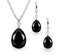 Crystalline Azuria Women 18ct White Gold Plated Teardrops Black Zirconia Crystals Set Necklace 17.7 inches Dangle Earrings