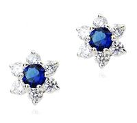 Crystalline Azuria Women Girls 18ct White Gold Plated Blue Simulated Sapphire Zirconia Crystals Flowers Stud Earrings