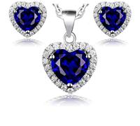 Crystalline Azuria Women Girls 18ct White Gold Plated Blue Simulated Sapphire Zirconia Crystals Hearts Set Pendant Necklace 17.7 inches Stud Earrings