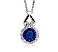 Crystalline Azuria Women Girls 18ct White Gold Plated Round Blue Simulated Sapphire Zirconia Crystals Pendant Necklace 17.7 inches