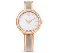 Crystalline bangle watch, Swiss Made, Metal bracelet, Beige, Rose gold-tone finish