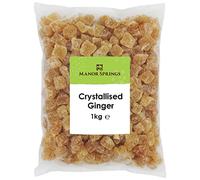 Crystallised Ginger 1kg by Manor Springs, All Natural, Sweet & Spicy Ginger Chunks - Perfect for Baking, Snacking, and Cooking - Vegan