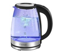 Crystals 1.8L Glass Electric Kettle | 1500W Fast Boil Cordless Kettle with Blue LED | Quiet Boil, Low Wattage Travel Kettle | Auto Shut-Off, Boil-Dry Protection, Easy Clean for Home & Office