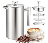 Crystals 1000ml Stainless Steel French Press Coffee Maker, Double Wall Insulated Coffee Press with Filter System, Coffee Tea Plunger Brewer for Home Office Camping Travel
