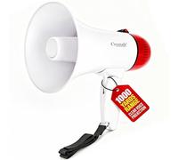 Crystals 10W Portable Megaphone Loud Speaker and Siren Record Play with Strap & Pistol Grip USB Audio Player
