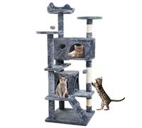 Crystals 138 cm_68 cm Cat Tree Tower - Multi-Level Cats Activity Centre with Scratching Posts, Condos, Ladder & Platforms - Indoor Cat Climbing House for Play, Rest & Fun (138cm Charcoal Grey)