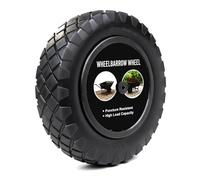 Crystals 14" Wheelbarrow Wheel Puncture Proof 3.50-4.00/8 Heavy Duty Solid PU Rubber Tyre Replacement with Plastic Rim for Wheelbarrows, Garden Trolley, Truck - Black