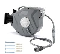 Crystals 15/20M Hose Reel - Compact Wall-Mounted or Portable Reel with Retractable Rewind Function, Package Includes Nozzle, Fittings & Fixings, Grey (20M Hose Reel)