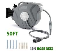 Crystals 15M Garden Patio Hose Reel Wall Mounted Retractable Auto Rewind Pipe