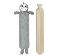 Crystals 1L or 2L Happy Sloth Hot Water Bottle - Natural Rubber for Longer Heat - Hot Water Bag for Pain Relief on Aches or Injuries, Hand Feet Warmer, Neck and Shoulder Pain Relief (Extra Long 2L)