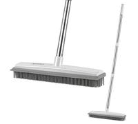 Crystals 2 in 1 Rubber Carpet Broom with Squeegee, Long Handled Silicone Floor Brush for Pet Hair, Rugs & Hard Floors, Adjustable Stainless Steel Handle, Grey