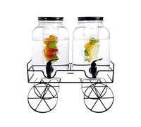 Crystals 2 X 4L Glass Water Dispenser with Tap - Easy Filling & Wide Mouth Leak-Proof Mason Jar with Tap - Includes Durable Wire Stand - Thick Glass Drinks Dispenser for Juice, Cocktails and Beverages