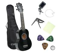 Crystals 21" Soprano Ukulele for Beginners - Perfect for Kids & Adults, with Gig Bag, Felt Pick & Spare Strings - Ideal for Learning & Fun - Lightweight Black Ukulele
