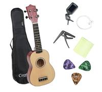 Crystals 21" Soprano Ukulele for Beginners with Gig Bag, Felt Pick & Spare Strings - Kids & Adults Ukulele - Perfect for Learning & Fun - Natural Wood
