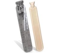 Crystals 2L Fluffy Long Fully Body Hot Water Bottle with Cover, Hot Water Bag for Pain Relief, Two Pom Pom Cosy Faux Fur Warm Water Bottle - Slate Grey