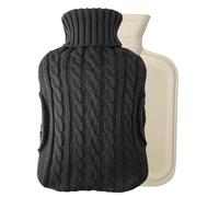 Crystals 2L Hot Water Bottle with Knitted Cover & Hand Pockets - Natural Rubber Hot Water Bag for Pain Relief, Heat & Cold Therapy, Warm Hands & Feet - Reusable Hot Water Bottle for Winter (Black)