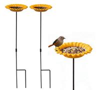 Crystals 2X Cast Iron Sunflower Bird Feeder Bath Yellow Garden Ornament Dishes
