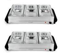 Crystals 3 Pan Buffet Server Food Warmer, 3 x 2.5 Litre Pans, 300 W, Adjustable Temperature, Food Warmer, Dual Function Hot Plate, Portable Steam Table - Catering Serving Tray (2)