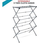 Crystals 3 Tier Extendable Winged Clothes Airer Folding Laundry Drying Rack For Indoor/outdoor Use